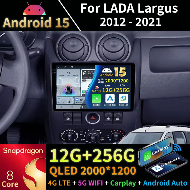 Radio Multimedia para Auto con Android 15 para Renault Logan Sandero 2009-2015, Lada Largus 2012-2020 y Dacia Duster 2010-2017