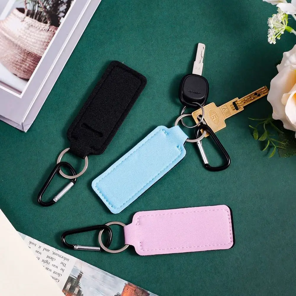 High-quality Neoprene Lipstick Keychain Bag Multicolour Rectangle Lipstick Pouch Keyring Lip Balm Bag Lip Balm