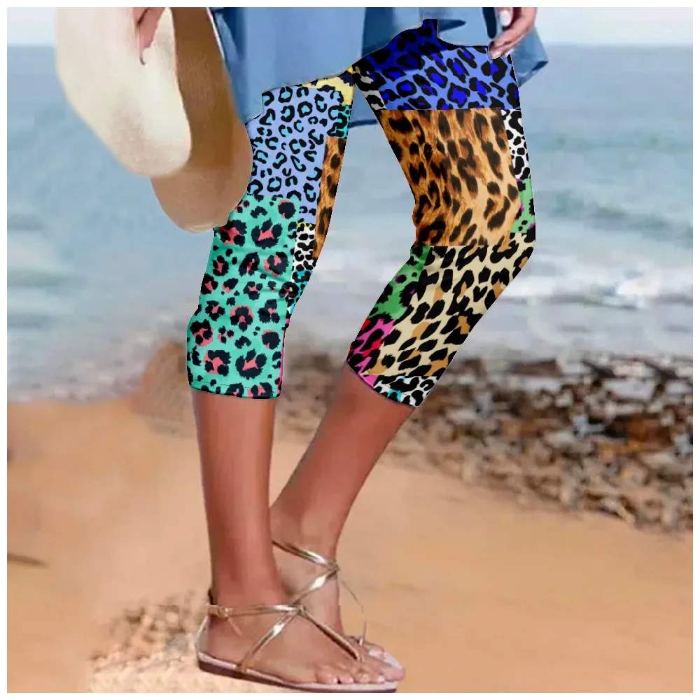 Pantaloni estivi donna stampa leopardata pantaloni Y2k pantaloni da spiaggia retrò Streetwear Leggings Casual da donna Fitness Pantalon Capri Clothes