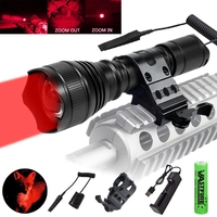 500 Yards Flashlight Red/Green/White Zoomable Hunting Torch 1 Mode High+Remote Pressure Switch+Rifle Scope Mount+18650+Charger