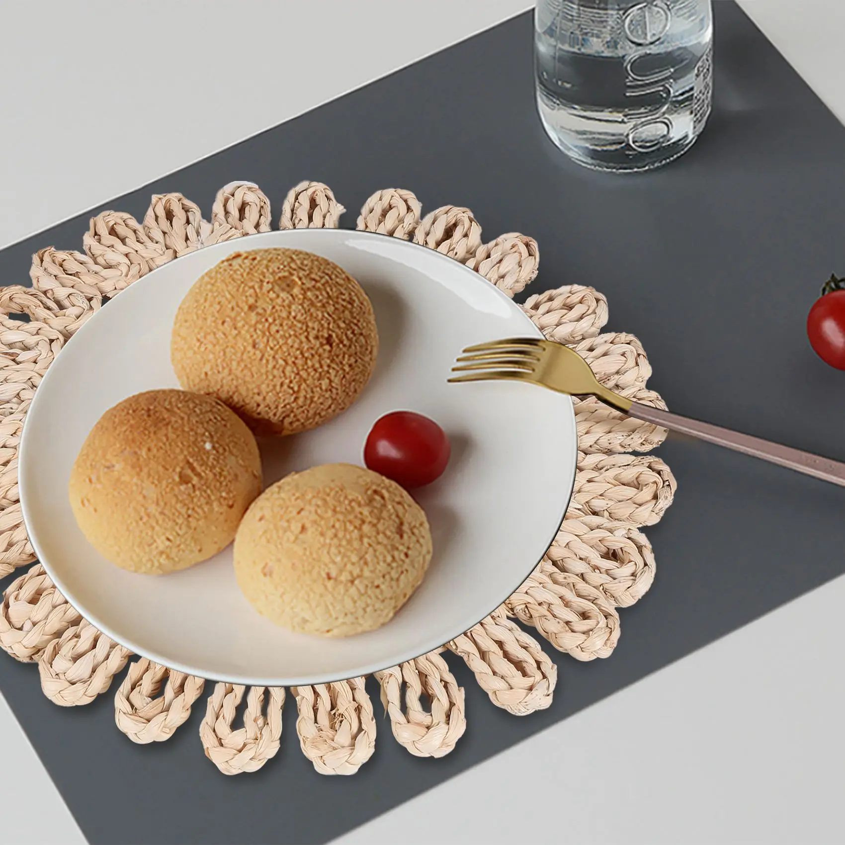 

AB51 Круглый тканый коврик для обеденного стола, натуральный плетеный коврик из ротанга, полые плетеные тарелки для праздничного кухонного стола, коврик