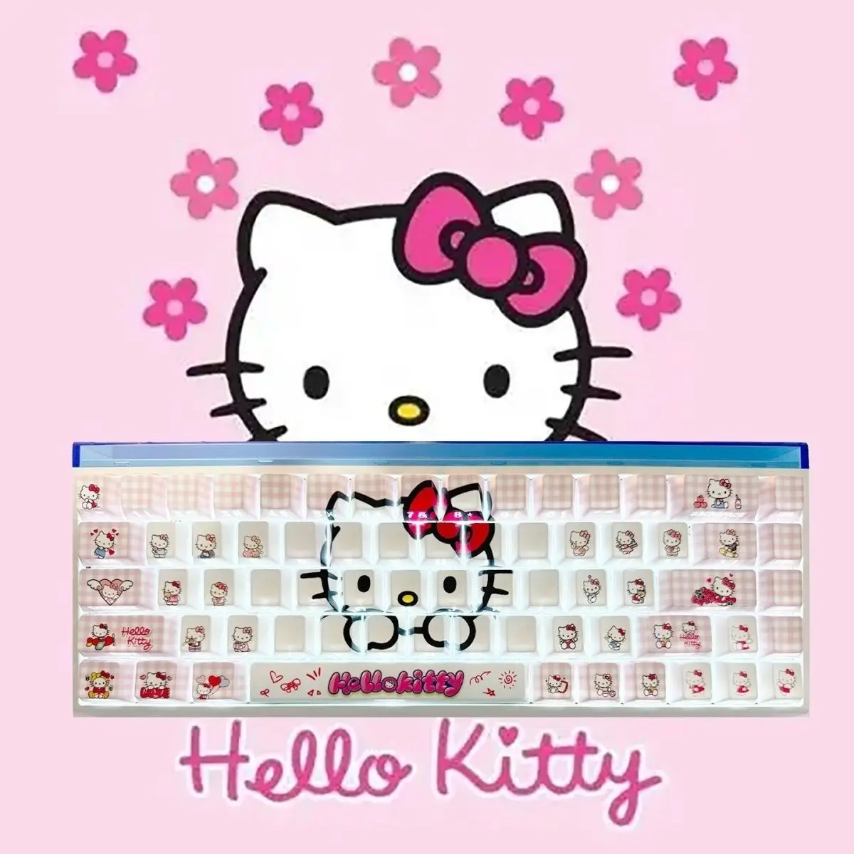 Cute Hello Kitty Transparent Keycaps Pink Clear Backlit Pbt Keycaps, Fit Cross & Satellite Axis for 60%-80% Mechanical Keyboard view 6