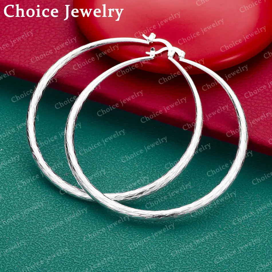 925 Sterling Silver 68mm Scales Texture Hoop Earrings for Woman Anniversary Gift Popular wild Fashion party Jewelry