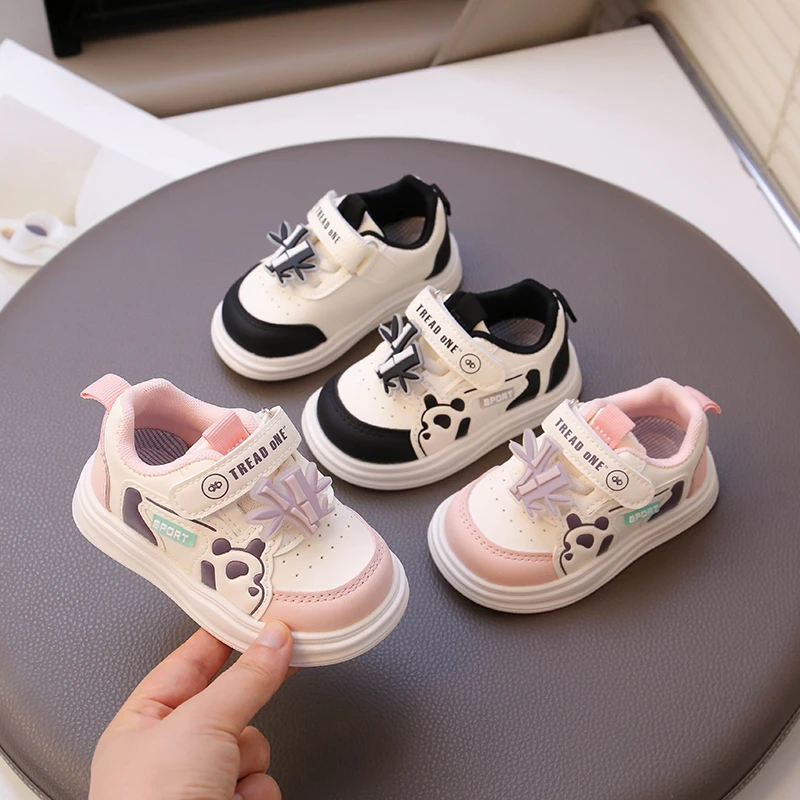 2025 Autumn New Baby Sports Shoes Casual Soft Bottom Kids Walking Shoes Hook&loop Fashion Boys Girls Skate Shoes with Cute Panda