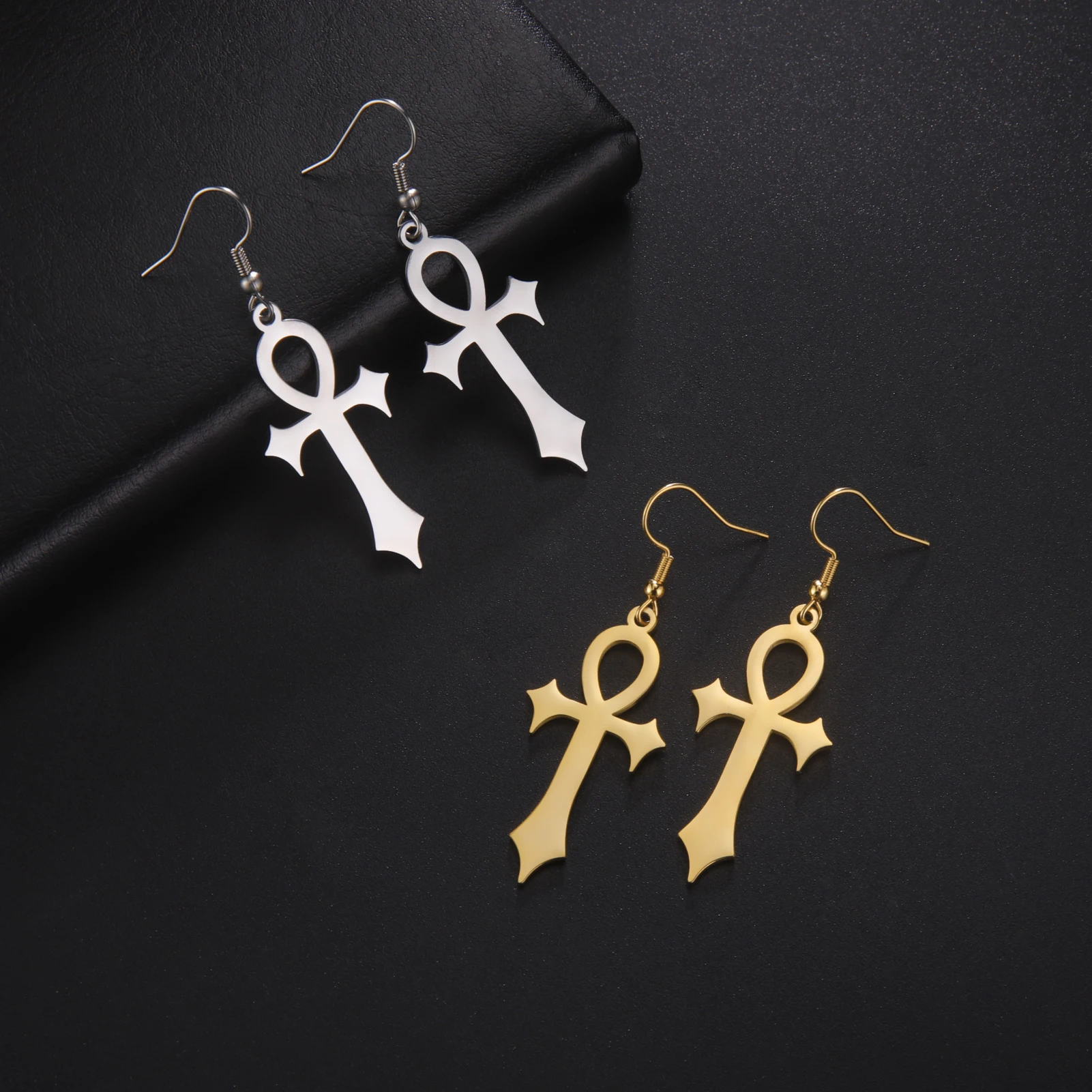 أقراط متقاطعة من skyريم على الطراز القوطي من Ankh أقراط متقاطعة من الفولاذ المقاوم للصدأ أقراط مصريّة واقية للسيدات هدية مجوهرات عتيقة #5