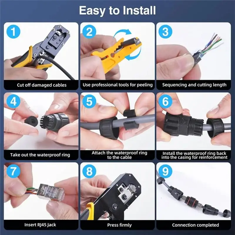 DT51 Ethernet Cable Replacement IP68 Waterproof Extension Cable Support 1200M Protocol High Transfer Speed for StarLink 75ft