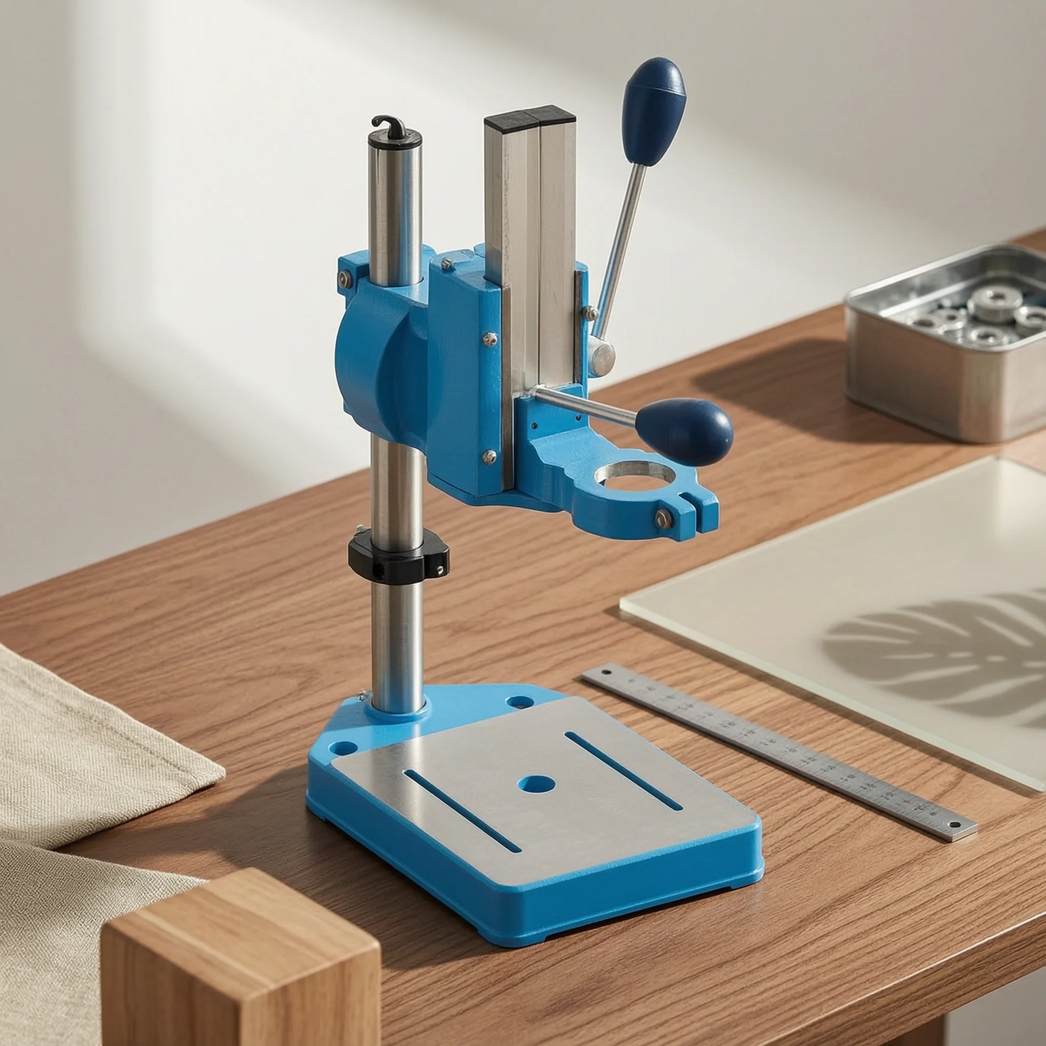 support-de-perceuse-sur-colonne-mini-haute-precision-multifonction-support-de-perceuse-accessoire-d'outil-electrique-butee-de-profondeur-360°-°-rotatif-pour-atelier