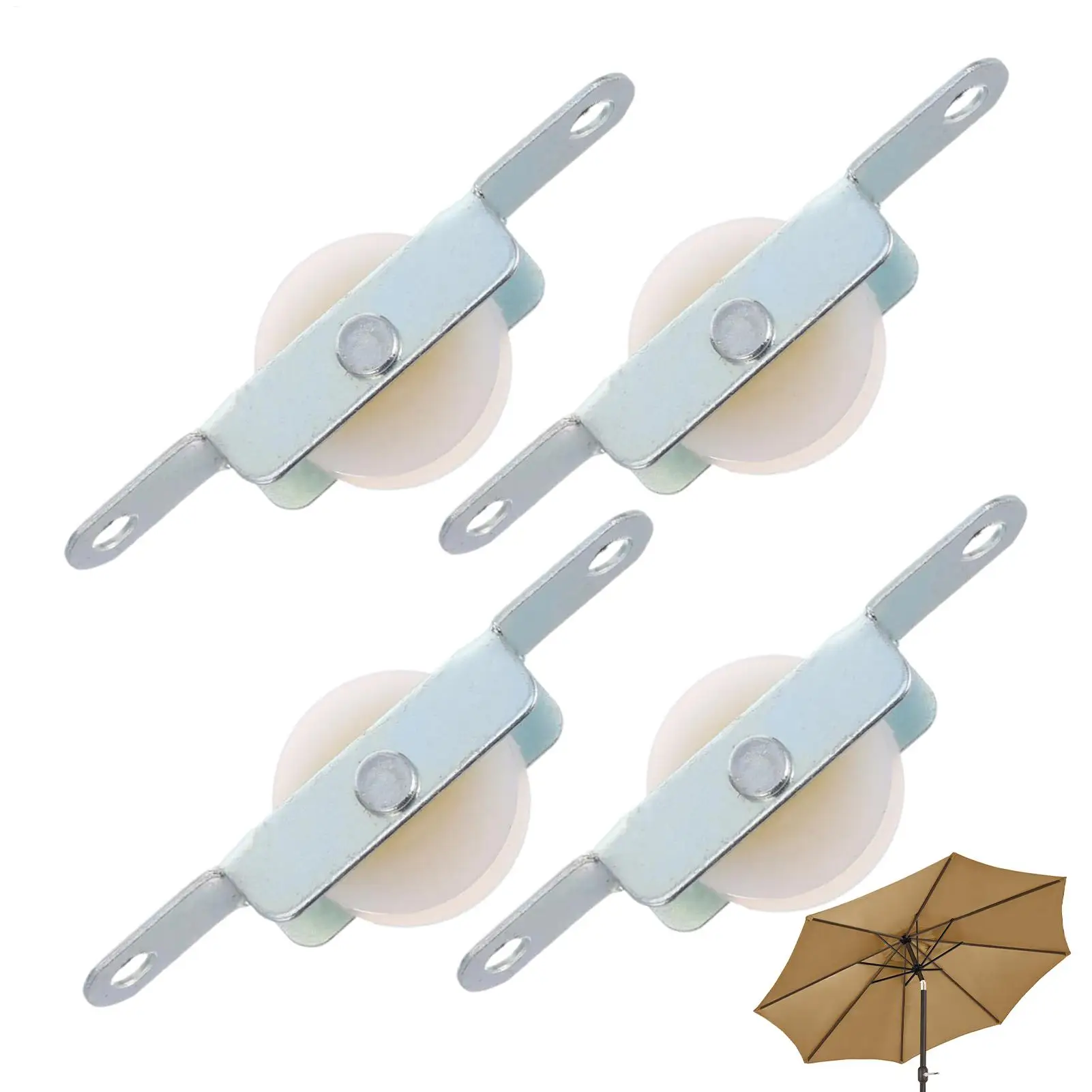 4pcs Patio Umbrella Rope Pulley Bracket Parasol Rope Sliding Bracket Replacement Parts Umbrella Steel Furniture Door Rollers
