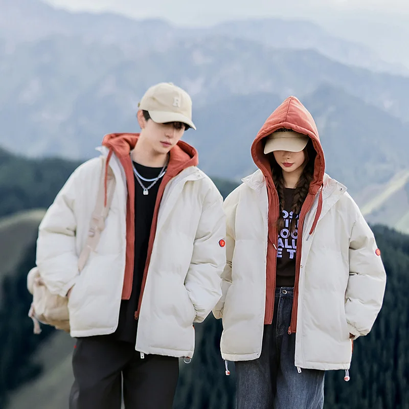 Coupe-vent à capuche épais pour hommes et femmes, veste d'extérieur, manteau respirant, doudounes chaudes pour couple, hiver