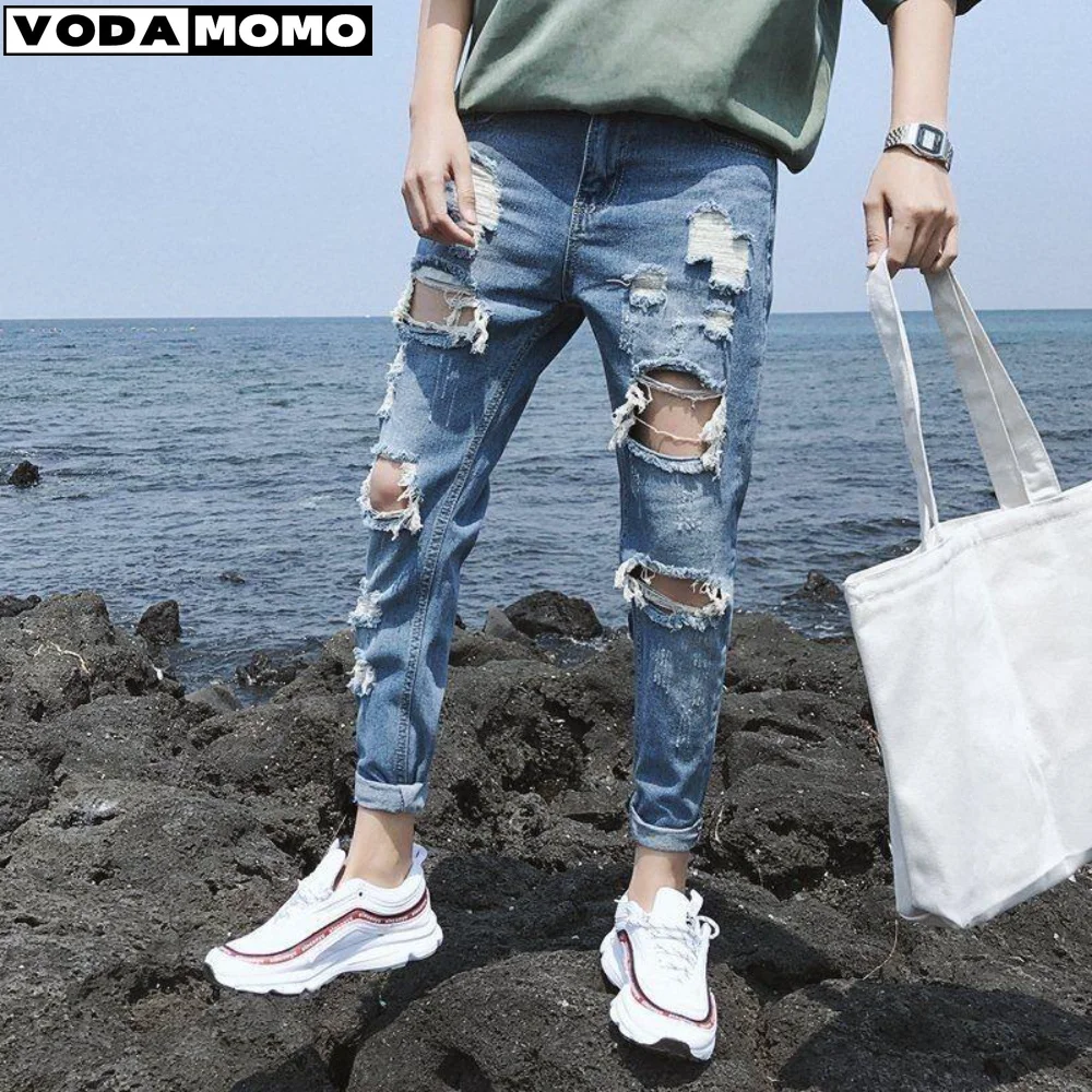 Street Clothing Wide Leg Jeans Men's Straight Feet Long Trousers Jeans Y2k Men’s Jeans Ripped Men Clothing Denim cargo pants