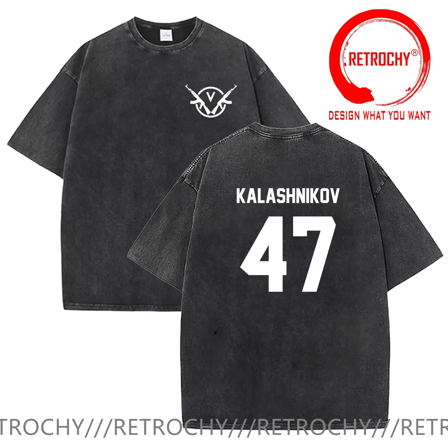 

Vintage Washed Cotton T-Shirt Funny Designer KALASHNIKOV AK 47 T Shirt Men Fashion Trendy Casual Clothing Stylish Tops Tees
