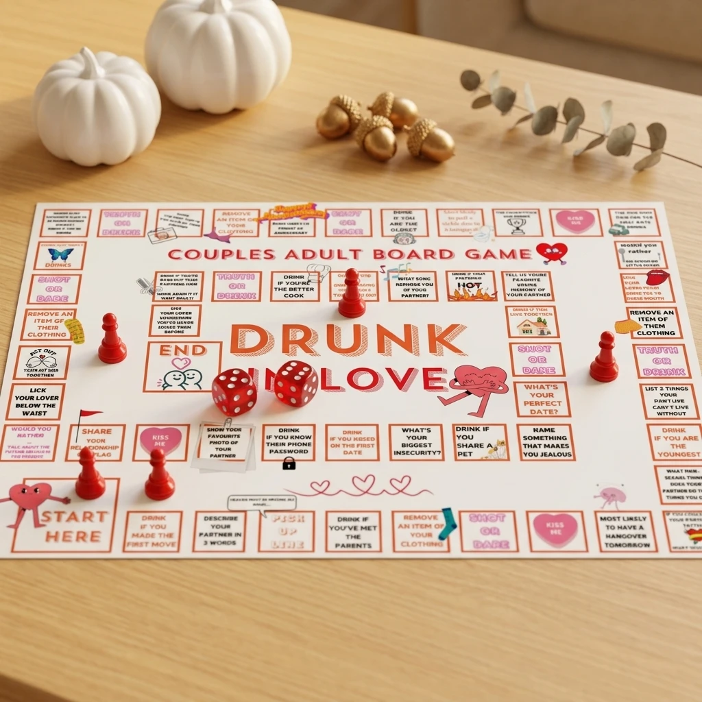 Adult Party Game Set 1 Paper Game Sheet 2 Dice 5 Pawns Couples Romantic Date Night Relationship Interactive Activity