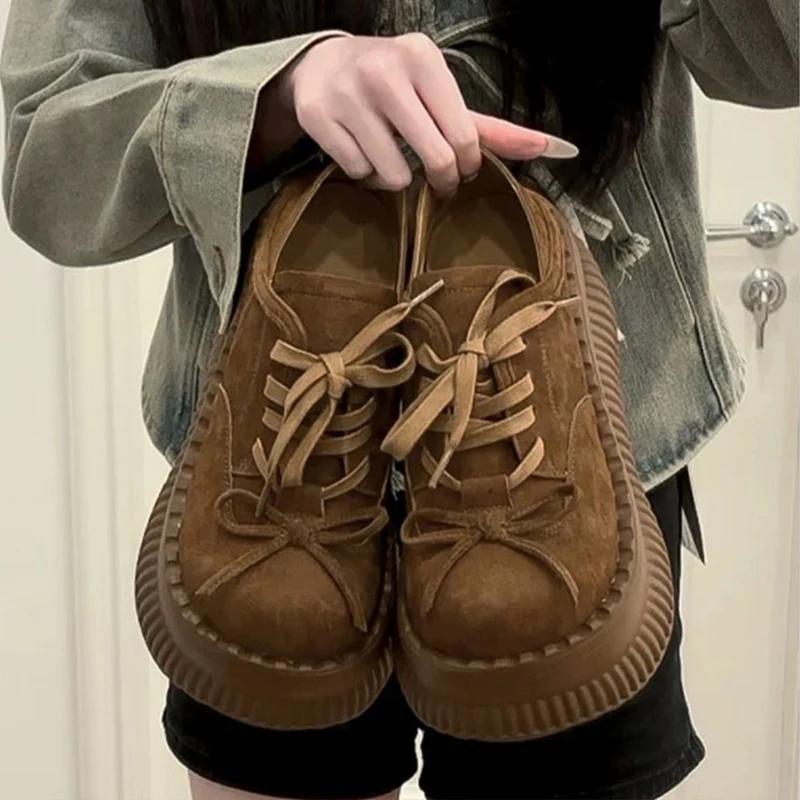 

New Retro Women Chunky Sneakers Fashion Bow Suede Casual Shoes for Woman Comfort Lace Walking Shoes Designer Shoes Zapatos Mujer