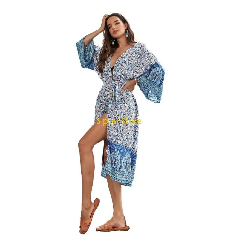 U2JB – Cover-Up pour les maillots bain pour femmes, Cardigans kimono longs amples avec ceinture, robe plage, été