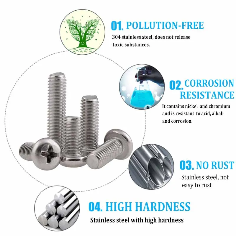 M5 M6 M8 M10 A2 304 Rvs Phillips Ronde Cross Pan Hoofd Schroef