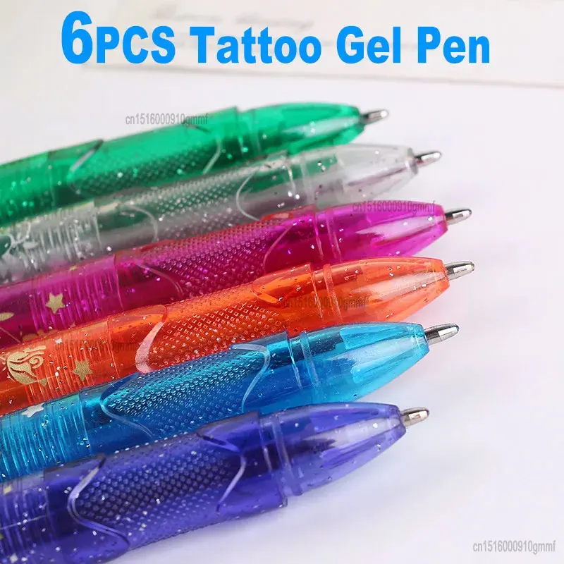 DELVTCH 6Pcs Set Washable Glitter Tattoo Gel Pen Eco-friendly Colored Ink For DIY Skin Graffiti Drawing Painting Decor Kids Gift