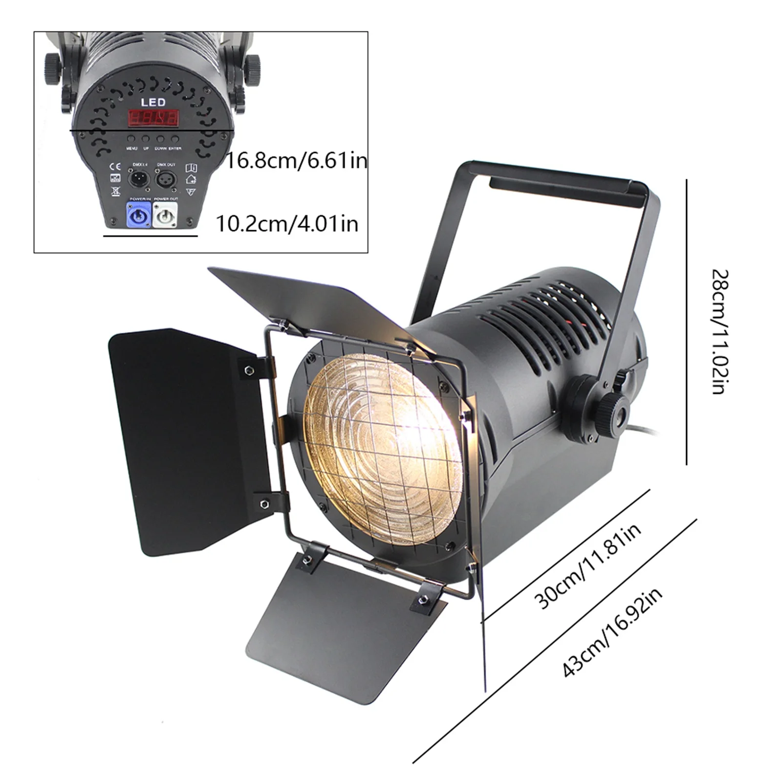 200w Stage Light Led Par Light Spotlight Dmx512 DJ Disco Warm White Lighting 3200k Theater Spotlight W/ Barn Door Voice Control