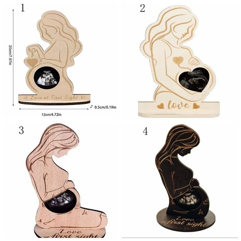 Wooden Pregnant Sonogram Picture Frame Creative Ultrasound Photo Frame with Stand Gender Disclosure Party Decor for New Mom