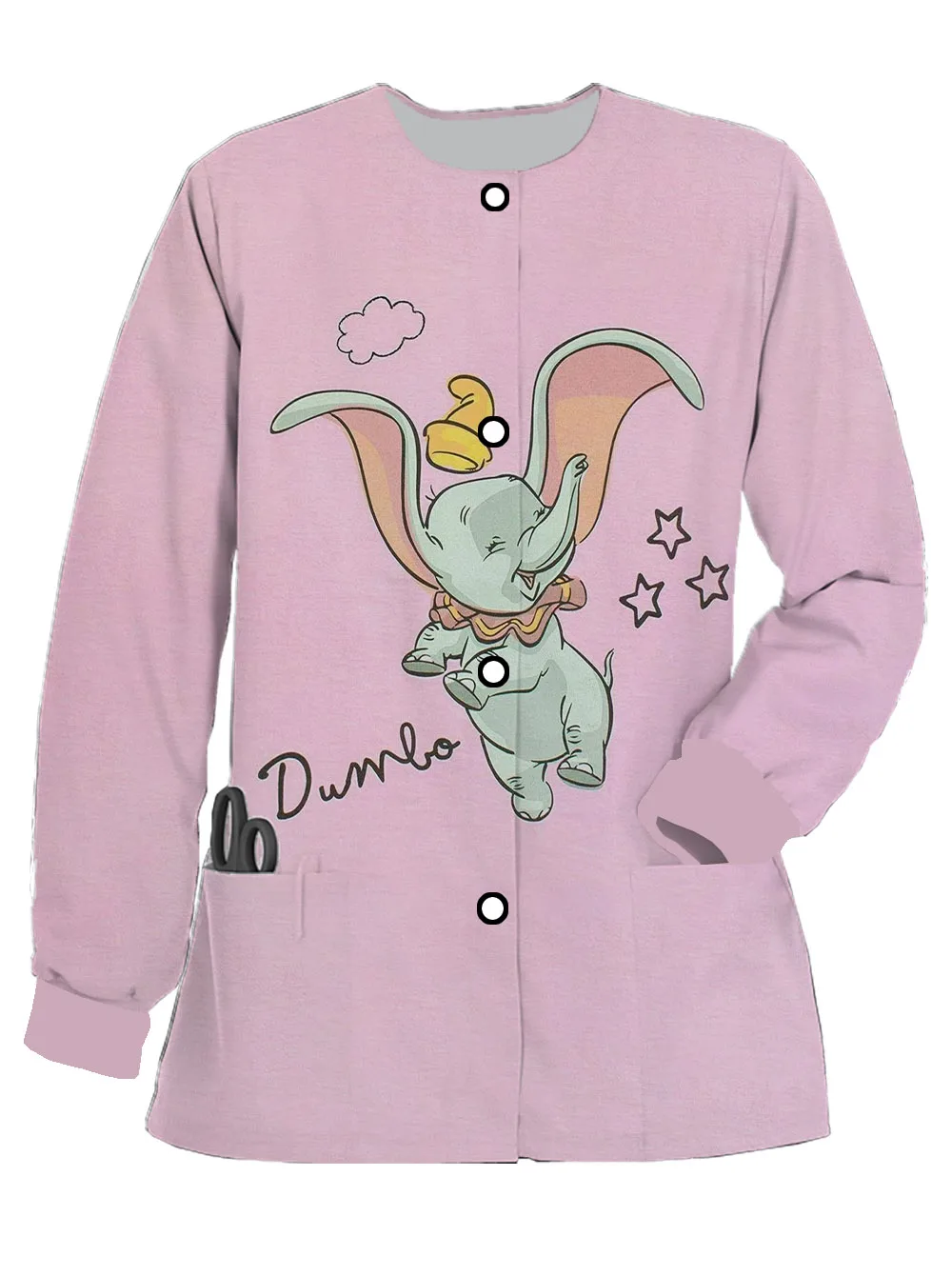 Hot-selling Frosted Nurse Uniform Spring and Autumn Disney Dumbo Printed Doctor Work Uniform Women's Long Sleeve Cardigan