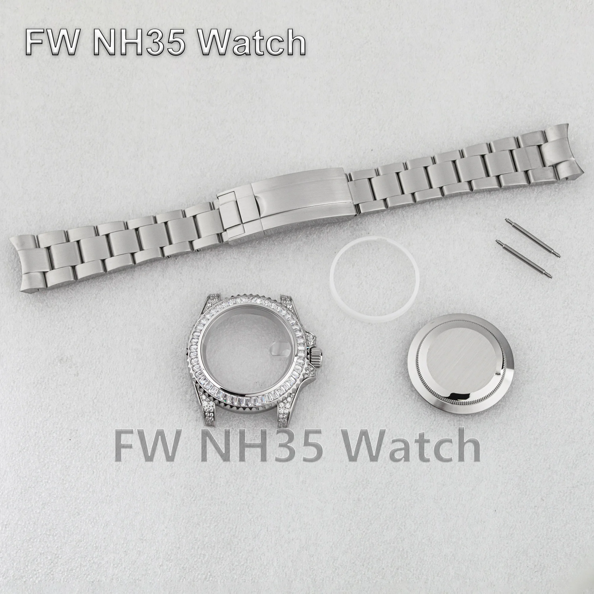 

Full Diamond Watch Case Strap Sapphire Glass Water Resistant Stainless Steel Case Watch Band for Mod SUB GMT NH35/NH36 Movement