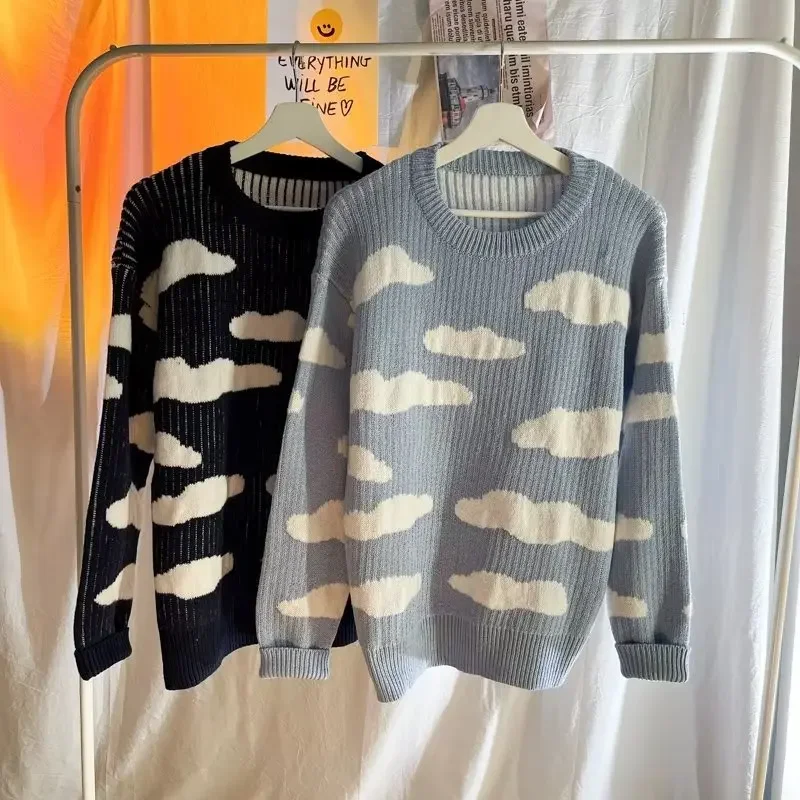 Autumn/winter Knitted Sweater Men's Loose-fit Korean Trendy Pullover Crew Neck Top Hong Style Couple Student Line