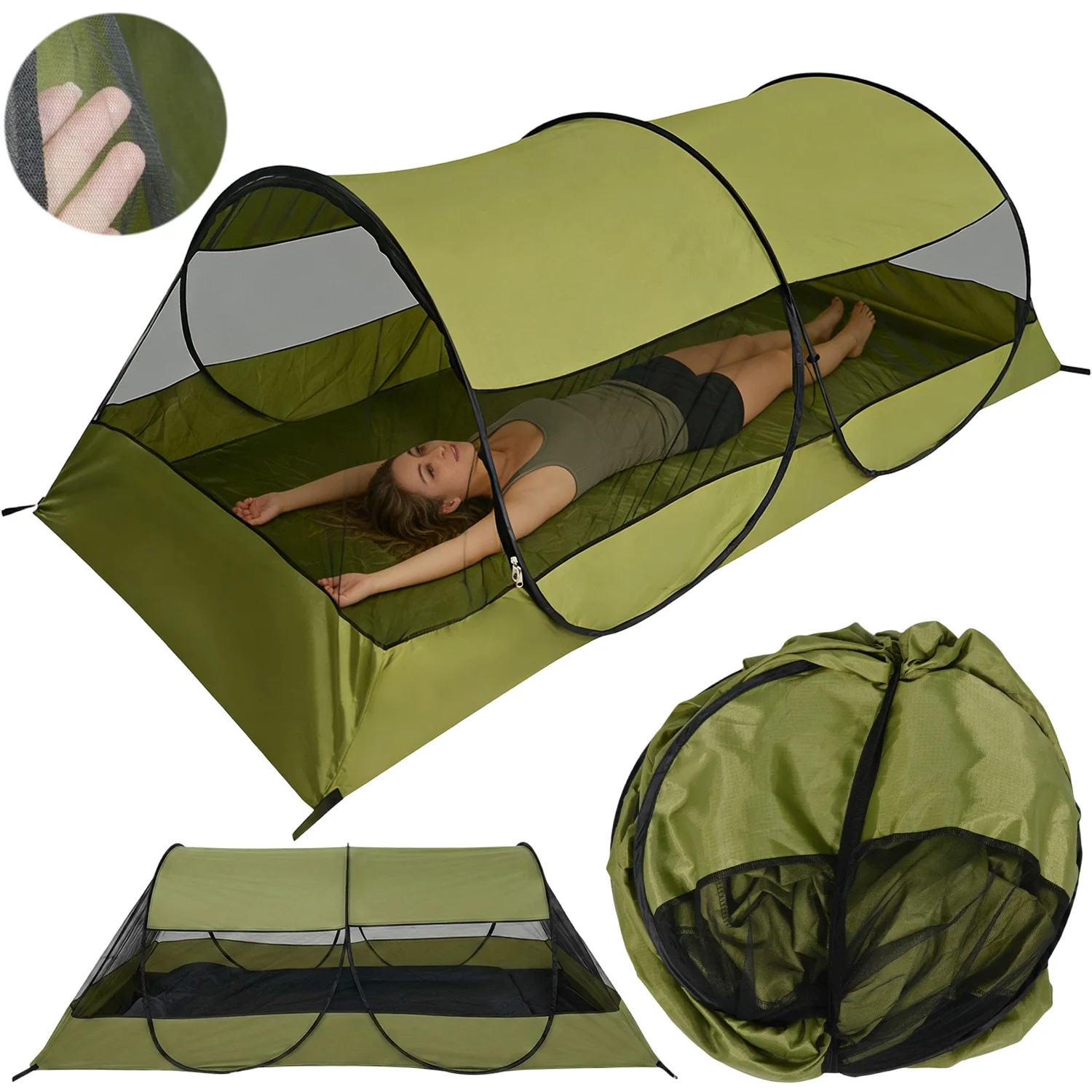 Tente pour 1 personne en tissu maillé B4 haute densité, construction à fermeture éclair double sens, tente légère et ventilée pour les activités de camping en plein air