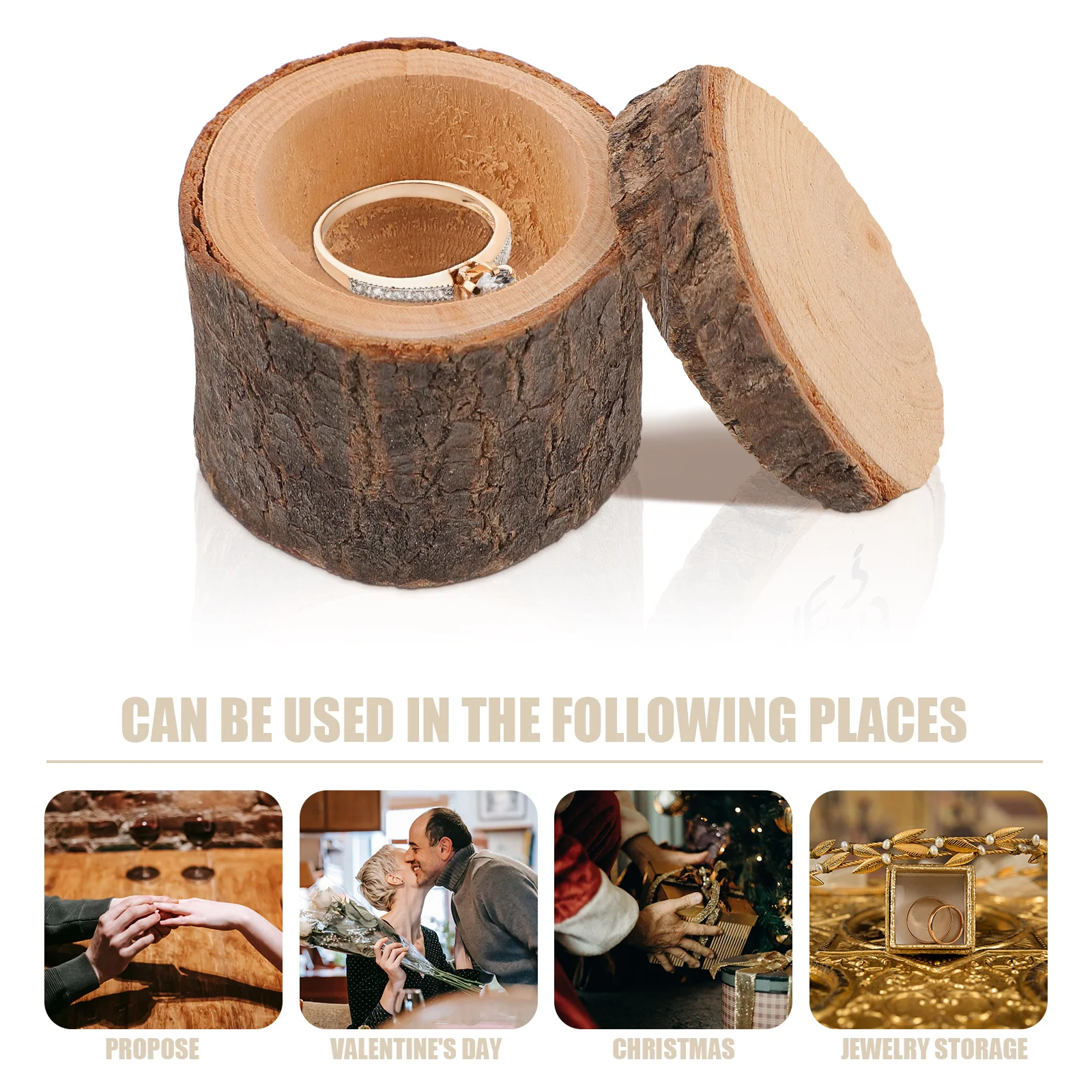

1Pcs Wooden Ring Box Stylish Jewelry Container for Women Small Ring Holder Craft Gift Wedding Anniversary Birthday Home Dressing