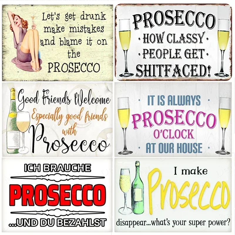 1pc Vintage Poster Cocktails Metall Aluminium Zeichen Pub Bar Dekoration Prosecco Princess Wand kunst Dekor 8x12 inch