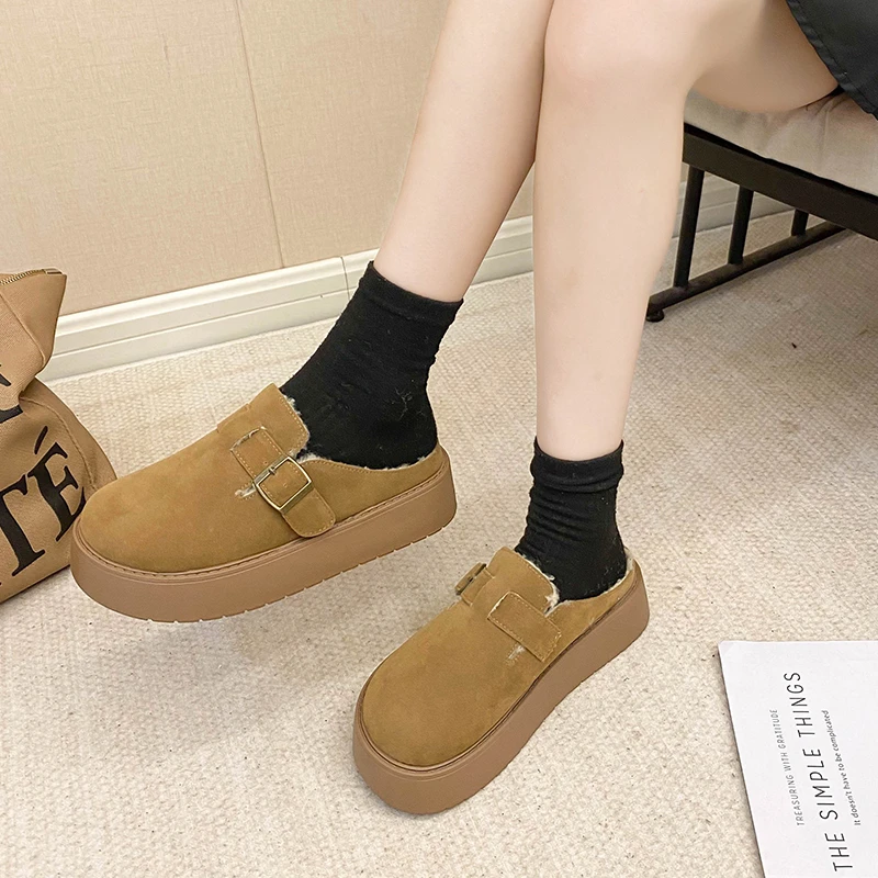Faux Suede Flat Birken Slippers Women's Autumn Vintage Close-toed Mules Women's Soft-soled Cork Slippers Outdoor Slippers image 2