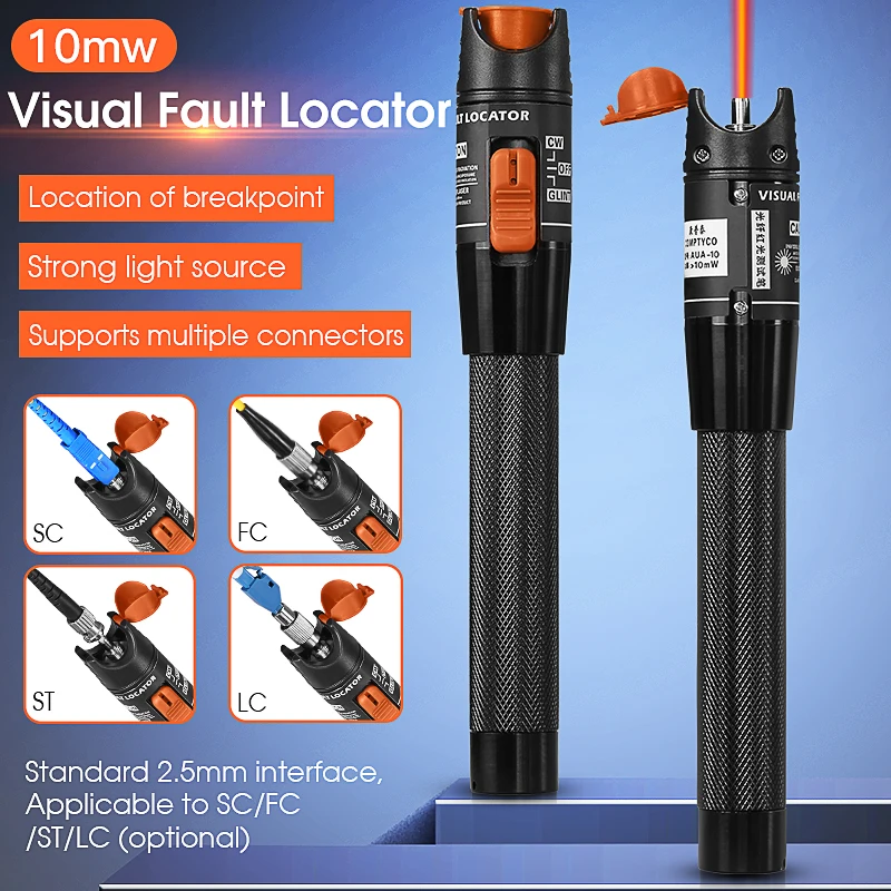 COMPTYCO 10MW/10km Visual Fault Locator Fiber Optic Cable Tester 10MW Range Red Light Pen VFL