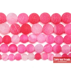 Natural Stone Frost Crab Magenta Agate Round Loose Beads 6 8 10 12MM Pick Size For Jewelry Making