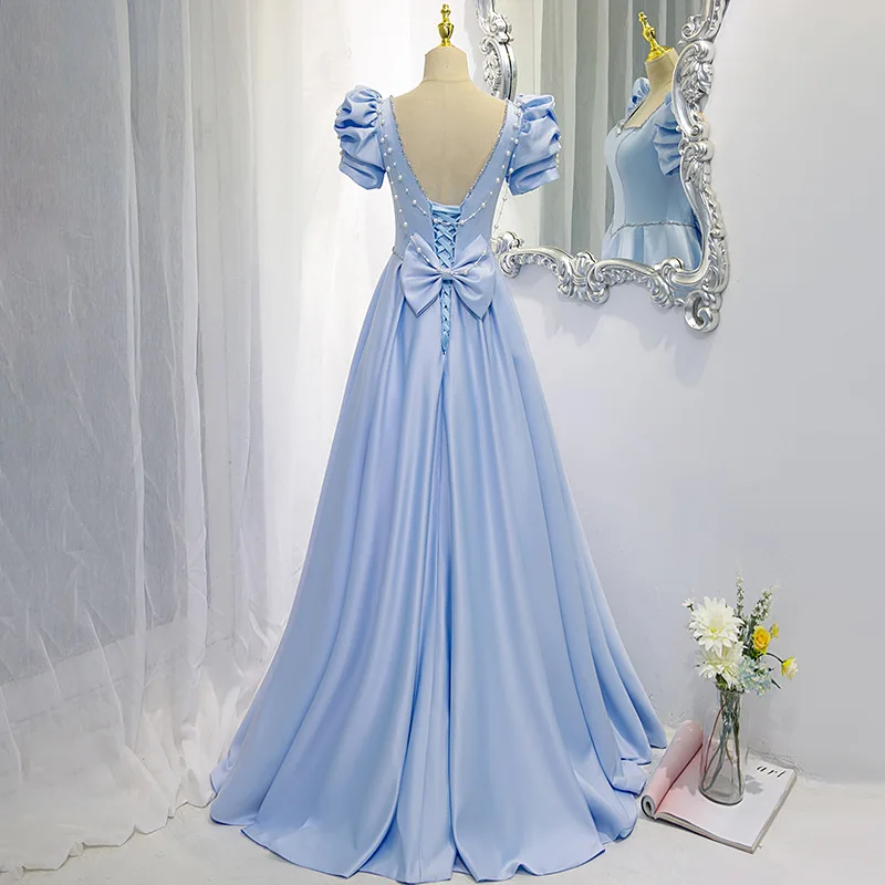 Prom Dress SATIN A-LINE Dresses Woman Party Night Beading Evening Gowns for Women with Short Sleeves Customized