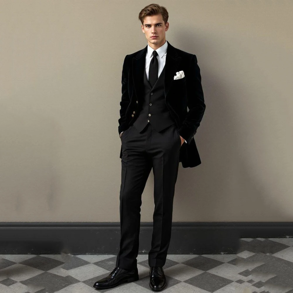 

Classic Men's Suits High Quality Wedding Outfit Customize Signle Breasted 3 Pieces Set Formal Occasion Male Banquet Clothing