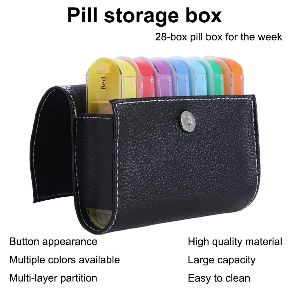

PU Carrying Case Weekly Pill Organizer Box Drug Container Week Mark 7-Day Pill Organizer Medication Reminder Dust-proof