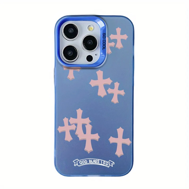 

Pink cross pattern phone case for iPhone 17 16 15 14 13 12 11 Pro/ Max/Plus shock-proof rear cover anti-fingerprint