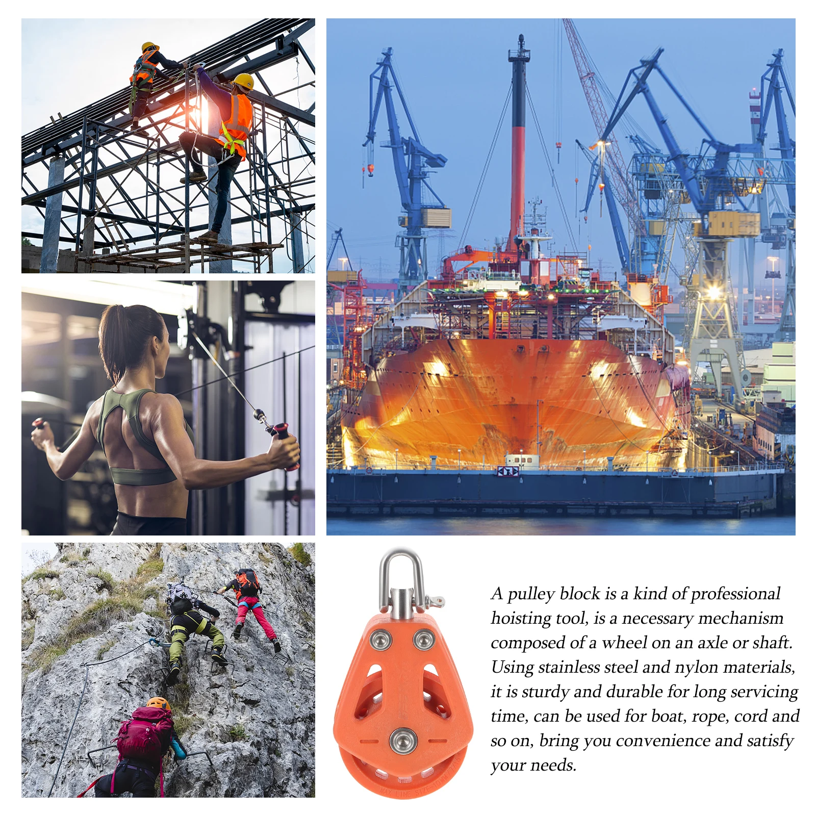 Pulley Bearing Single Block Sailing Swivel Marine Pulleys Rope Sailboat Winch Double Blocks Stainless Steel Nylon Anti Rust High