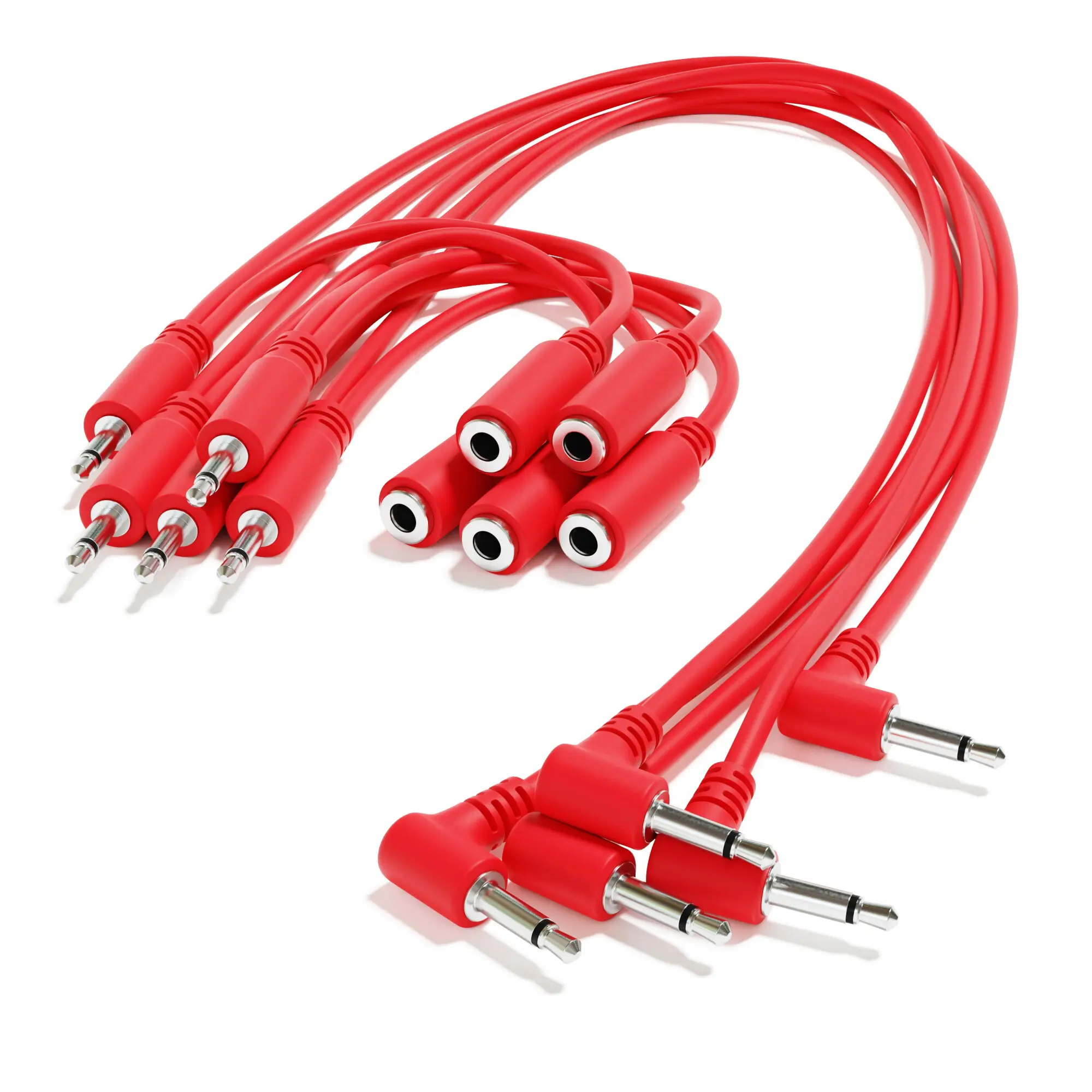ExcelValley - 5-pack - Rechte hoek Hopscotch Mono Splitter Y-patchkabels TS 3,5 mm 1/8" voor Eurorack modulaire synth