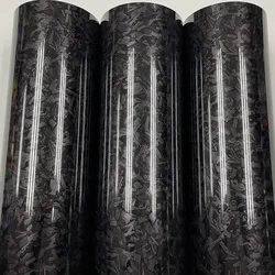 Film vinylique en PET forgé brillant 50CM x 200/300/500CM/lot, autocollant Super brillant en carbone pour emballage de voiture avec bulles d'air libres