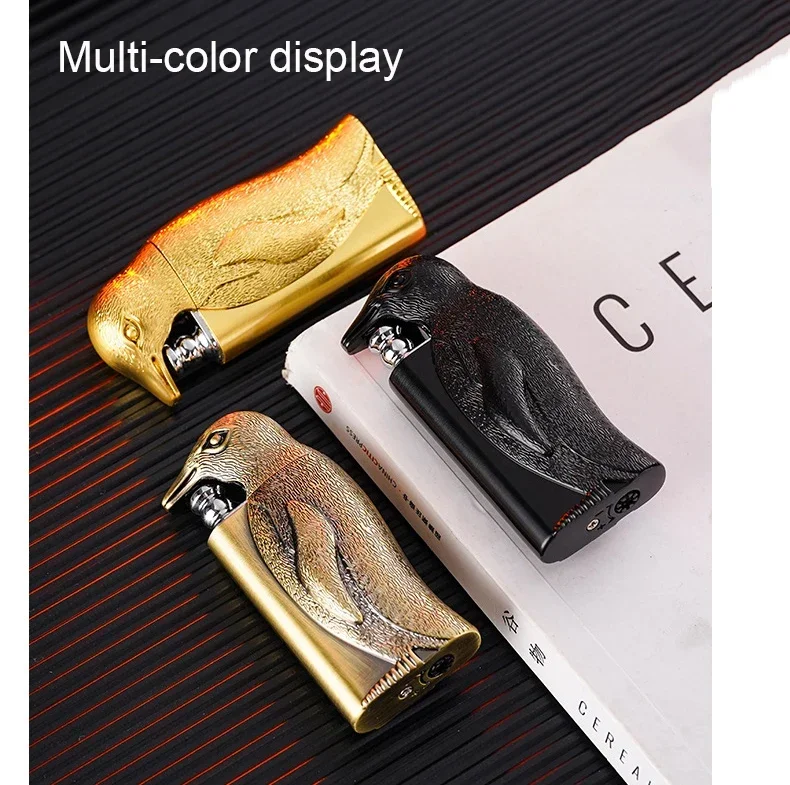 Penguin Style Double Fire Switchable Lighter Metal Jet Flame Windproof Inflatable Cigarette Lighter Wholesale