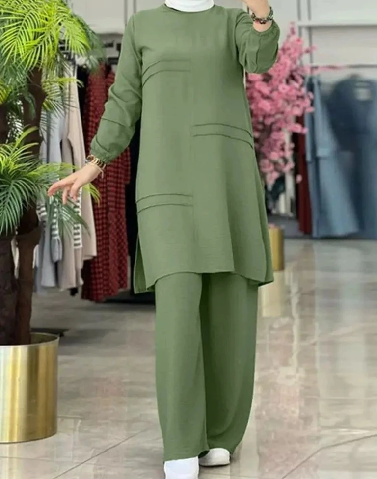 Moyen-Orient Sle Long Sve irt et pantalon ensemble femme Faion automne Collection Polyester tissu rond Ne deux pièces costume