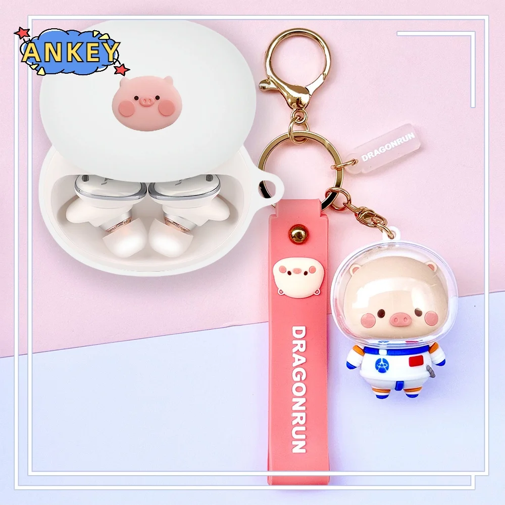 for Anker Soundcore Liberty 3 Pro Silicone Case Cute Pig Earbuds Soft Protective Cover Skin with Pendant