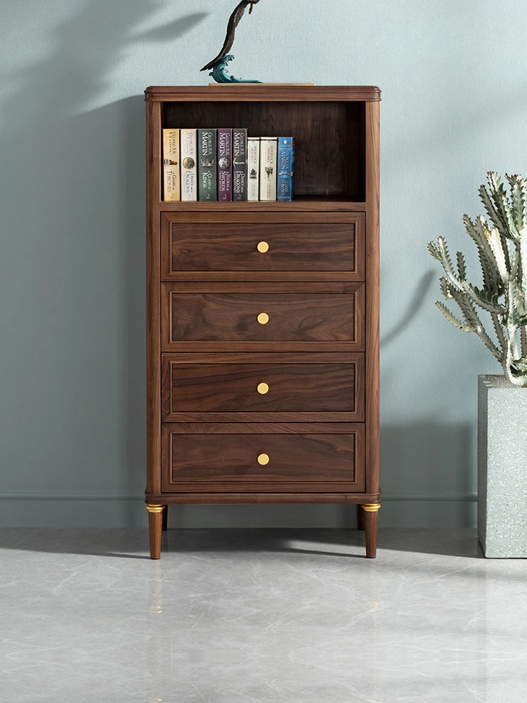 

North American black walnut solid wood high cabinet, natural wood five bucket cabinet, light luxury texture storage cabinet