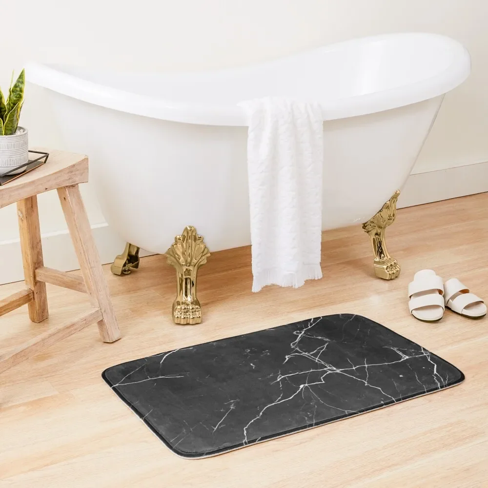 Black Marble - Classy Black and White Marble Bath Mat Rugs Baths Anti-Slip Shower Mat