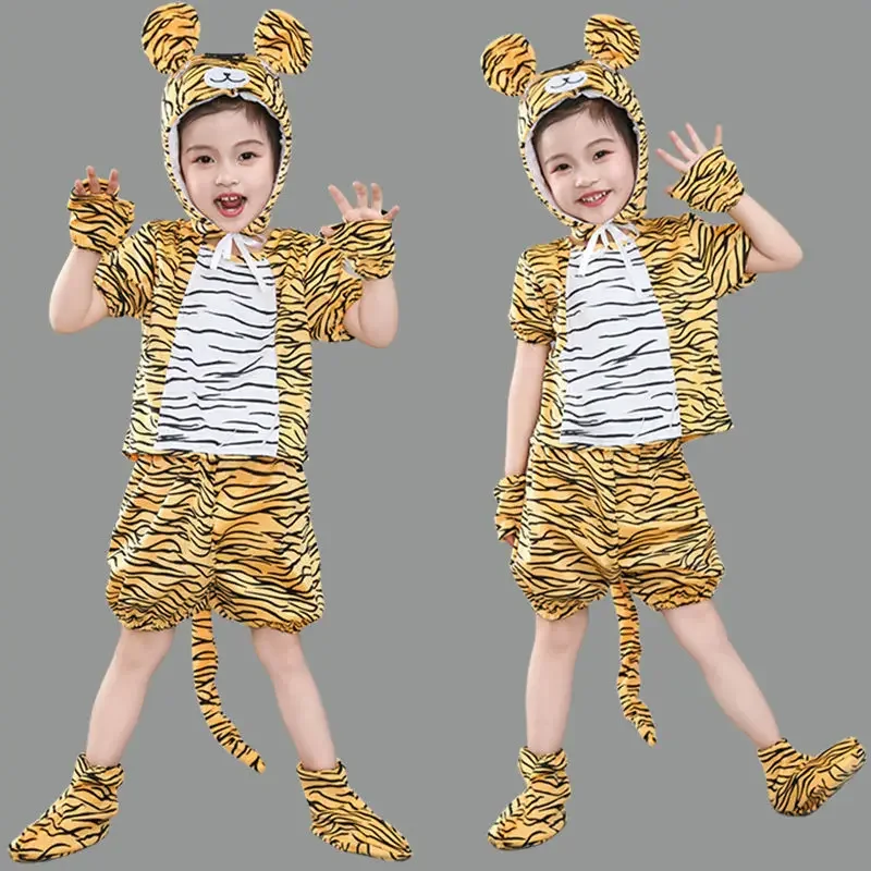 Children Cute Tiger Cosplay Costume Girls Long Sleeve Tiger Animal Outfit Child Cartoon Tiger Hallowmas Party Costume