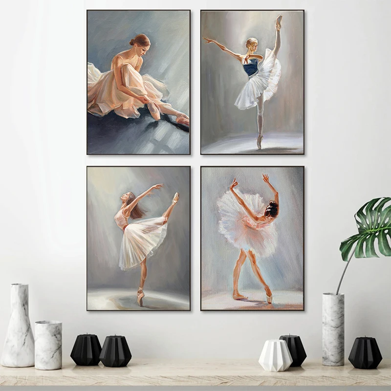 Póster de Lienzo con Bailarina de Ballet y Cisne Blanco, Cuadros Decorativos para Sala de Estar, Dormitorio, Decoración Moderna para el Hogar, Regalo