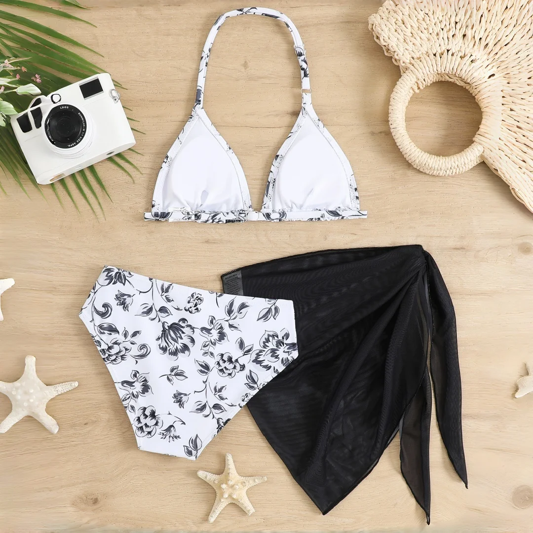 Tween Girl Summer Swimsuit Beach Bikini Set Off the Shoulder For Ages 9-16y Girls' Swimwear With Skirt 3pcs Outfit Bathing Suit - view 5