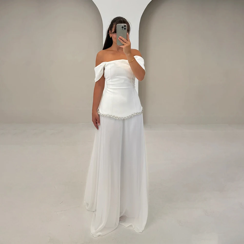 Evening Dresses Strapless Off Shoulder A-Line Tulle Applique Prom Dresses Formal Gowns Cocktail Dresses فساتين سهرة