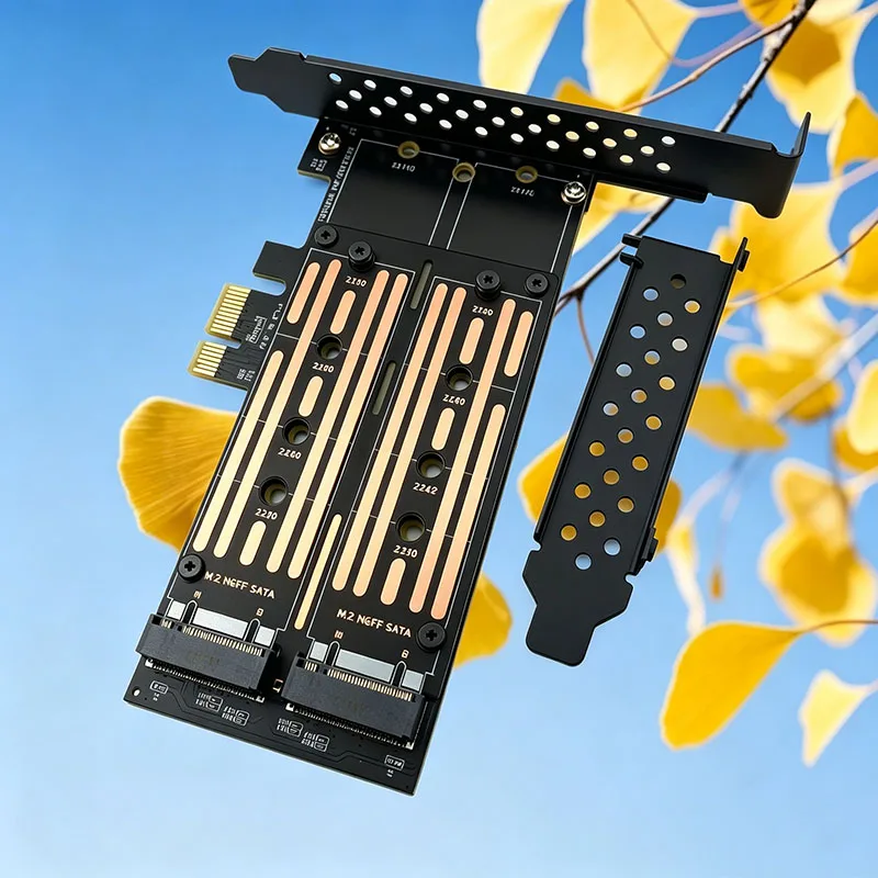 NEUER Dual-Slot M.2 NGFF Adapter B+M Key Karte PCI-E 3.0 X1 zu M.2 SATA SSD B+M Key SSD 2-in-1 Erweiterungs-Riser-Karte für Desktop