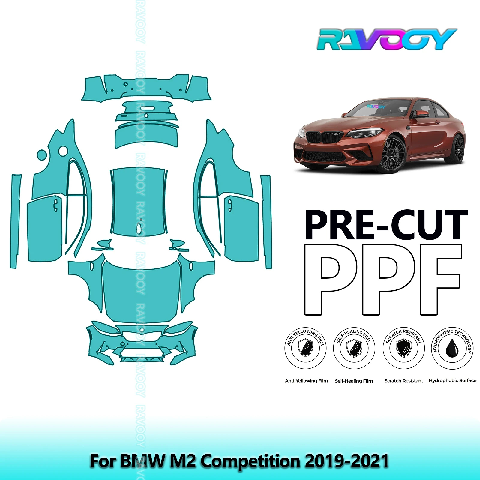 RAVOOY Custom-Fit Precut TPU PPF Full Vehicle Clear Bra Stone Guard EU UK For BMW M2 Competition 2019-2021