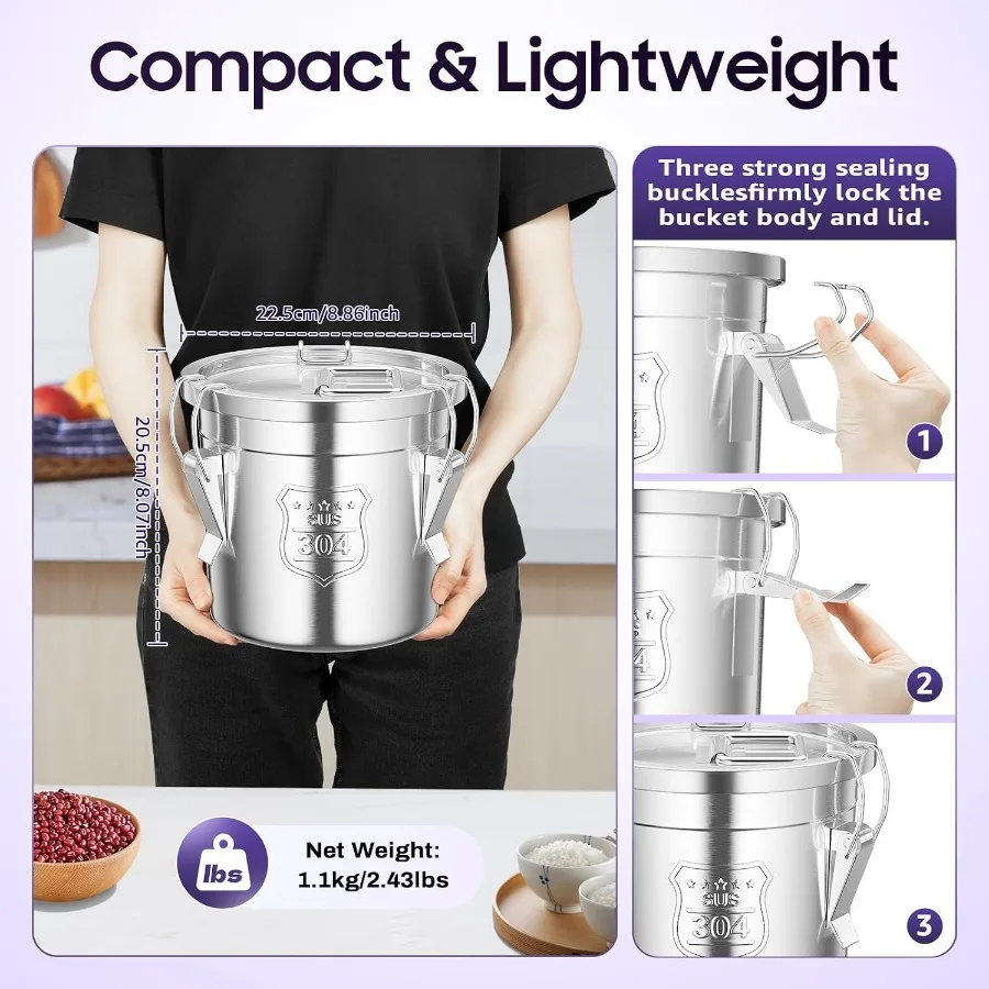Stainless Steel Metal Food Storage Containers and Jars with Lids Lock Clips Airtight Canister for Coffee Bean Flour Sugar Stora